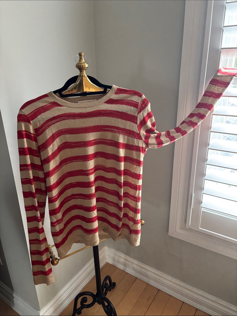 Michael Kors Red and Beige Striped Crewneck Sweater